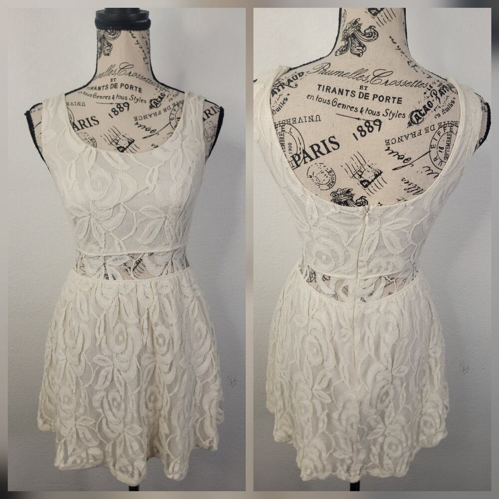 Wet Seal Babydoll Mini Dress SZ S Ivory Lace Fairy Whimsical Artsy Ethereal